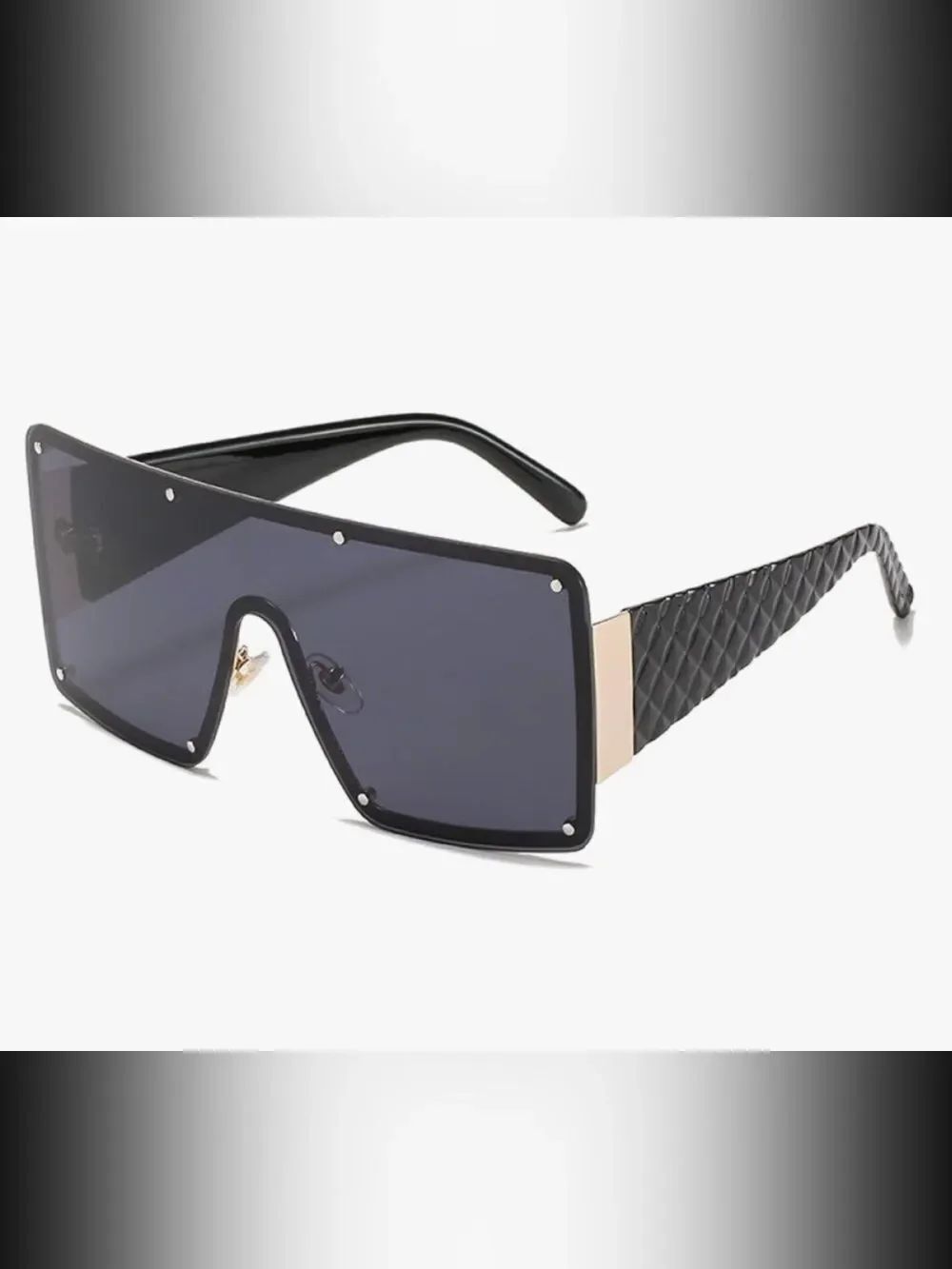 Black Rose Gold Oversized Shield Sunglasses with Gold Accent